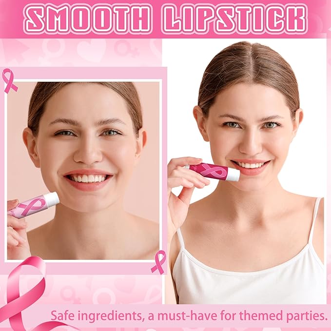 50 Pack Breast Cancer Awareness Favors Bulk Lip Balms Gifts Pink Ribbon Lip Balms Favors Breast Cancer Awareness Month Accessories Support Party Items Decorations for Women Men Survivors-VivaGrace Women