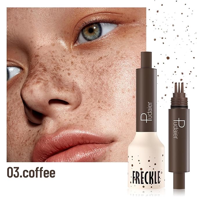 Freckle Stamp,Faux Freckle Stamp,Quick Dry Fake Freckles Pen,Waterproof Long Lasting Natural Vivid Faux Freckles Pen,Get Sun-Kissed Stars Makeup in One Press,5-Dot Design,03.Coffee.-VivaGrace Women