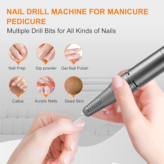 Professional Electric Nail Drill File:COSYGLOW Glitter Portable Cordless E-File Nail Drill Kit with 11 Drill Bits,30000 RPM Rechargeable Nail Drills Machine for Acrylic Nails Gel Polishing(Black)-VivaGrace Women