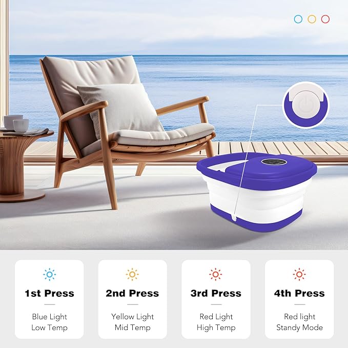 Collapsible Foot Spa with Heat, Remote Control, Temperature Control, Bubbles, Pumice Stone, Red Light, Timer, 16 Massage Roller Pedicure Foot Bath Tub Foot Soaker for Feet Stress Relief, Purple-VivaGrace Women