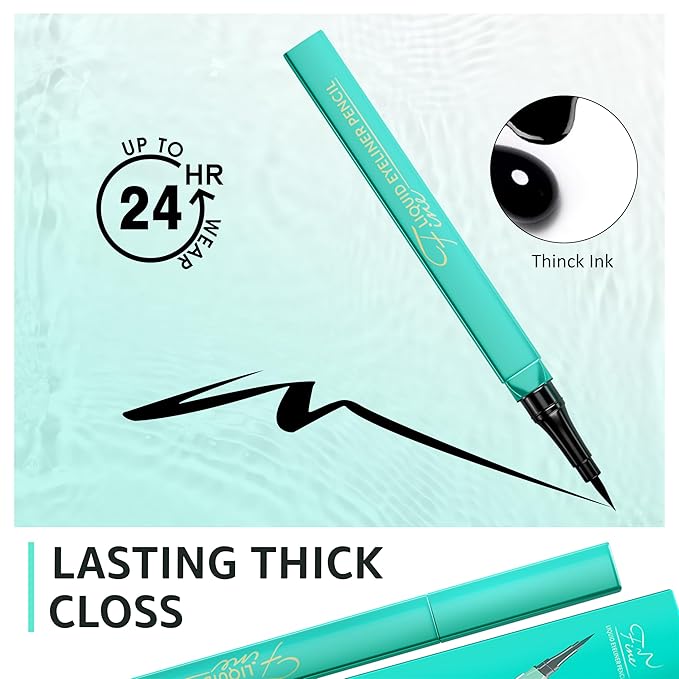 OETUIOW Liquid Eyeliner, Long-Lasting & Waterproof Eyeliner Pen, Quick Drying, Super Slim Precise All Day for Women, Glides on Smoothly, Cruelty-Free & Vegan (Black)