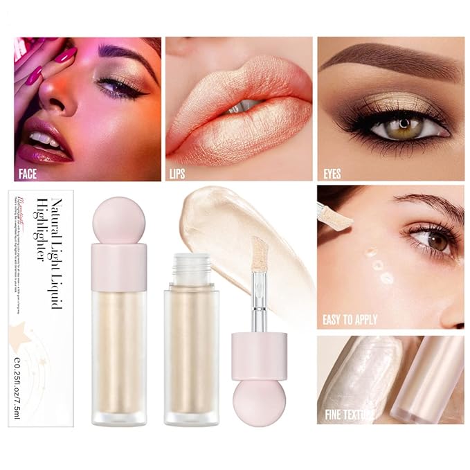 Liquid Highlighter Natural Glow For Face & Body, Waterproof Moisturizing Light Liquid Luminizer For Long Lasting Shimmer, Contour Highlighter Stick Easy to Apply with Cushion Applicator-VivaGrace Women
