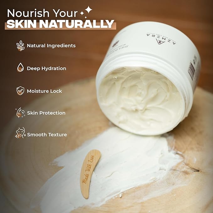 AZMERA Handcrafted Whipped Shea Body Butter – Unscented Moisturizer for Dry, Sensitive Skin with Argan Oil & Vitamin E – Vegan, Non-Greasy Whipped Body Butter for Women & Men – 8.82 oz-VivaGrace Women