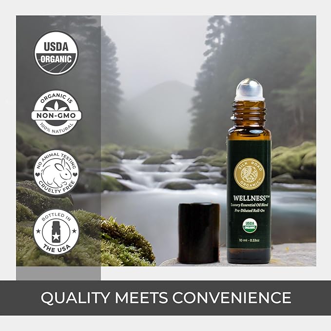 Silk Road Organic Wellness Essential Oil Vitality Blend Roll On - 100% Pure USDA Certified Frankincense, Cypress, Cedarwood, Clary Sage, Orange - Thrive Naturally, 10 ml Roller-VivaGrace Women