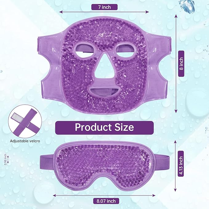 Ice Face Mask Reusable and Cold Gel Eye Mask for Puffiness/Dark Circles/Eye Bags/Dry Eyes/Headaches/Migraines/Stress Relief, Ice Pack for Eyes & Face (Purple)-VivaGrace Women