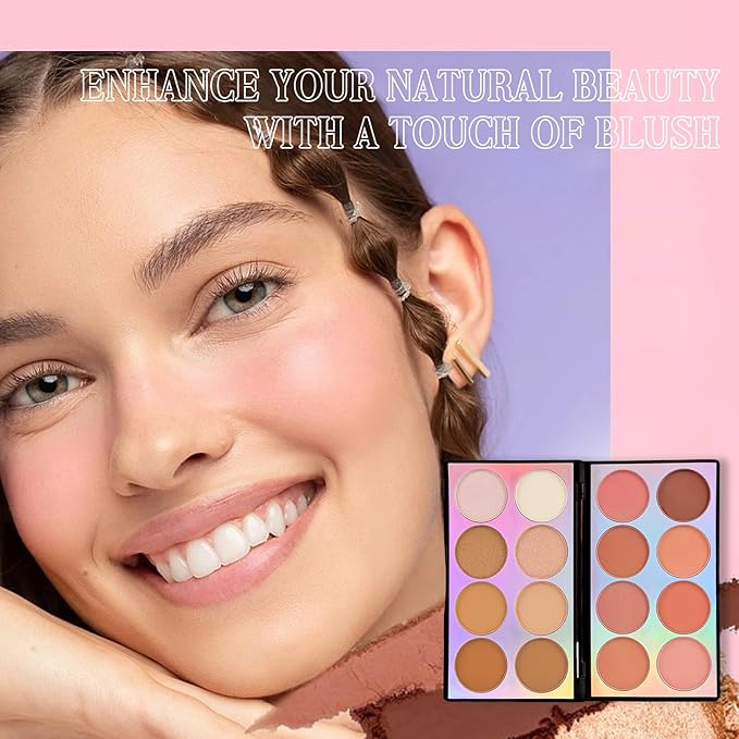 Coosa Blush Palette, Highlighter Contour Makeup Palette, Blush for Cheeks, All-In-One Bronzer Bright Shimmer Cosmetics Sets for Eyes, Lips & Cheeks-VivaGrace Women