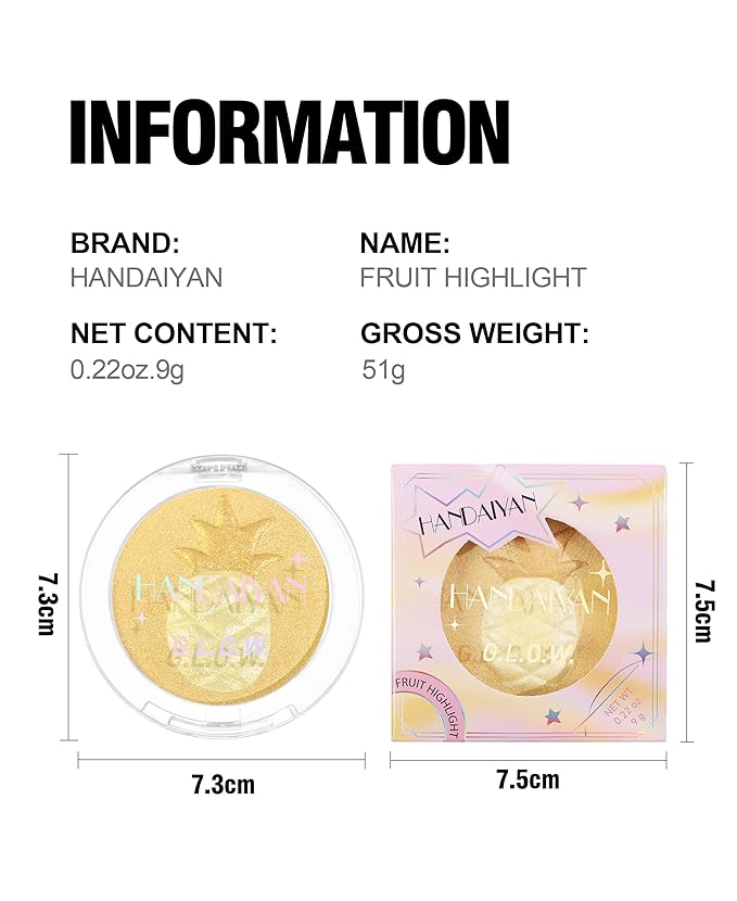 Glitter Highlighter Highlight Makeup, Fruit Glitter Face Illuminator Highlighter, Diamond Sparkly Highlighter Iluminadores Illuminator Make Up for Face Body Cheek (#01 Peach)-VivaGrace Women