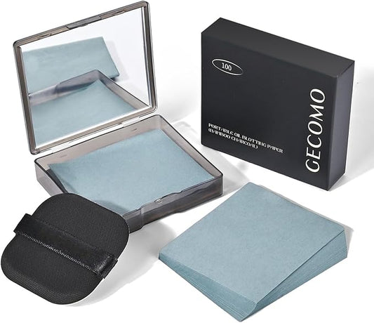 KYDA 200 Sheets Bamboo Charcoal Oil Blotting Paper with Mirror and Puff, Refills Included, Face Oil Absorbing Sheets, Makeup Friendly Oil Control Paper, Travel Size Oil Control Film-VivaGrace Women