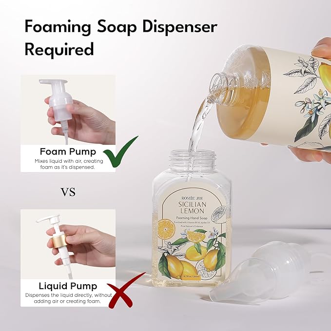 Wild Lemon Scented Foaming Hand Soap Refill Gift Set -3 Pack with Dispenser, Non-Toxic and Biodegradable Formula, Moisturizing with Essential Oil for Sensitive Skin (33.8 Fl Oz x 3)