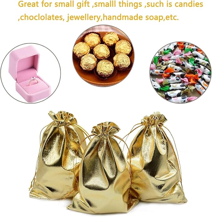 Pack of 100 6"x 8" Heavy Duty Gold Drawstring Organza Jewelry Pouches Wedding Party Christmas Favor Gift Candy Chocolate Bags-VivaGrace Women