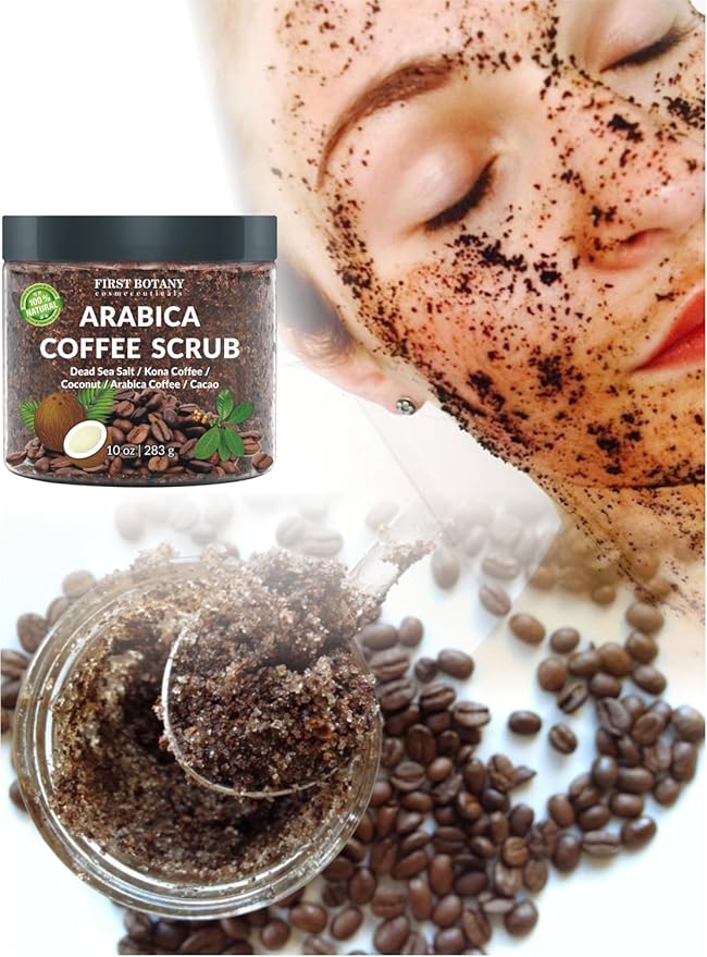 First Botany Cosmeceuticals, 100% Natural Arabica Coffee Scrub with Organic Coffee Coconut & Shea Butter Acne Anti Cellulite & Stretch Mark treatment Spider Vein Therapy, Varicose Veins Eczema, 10 oz-VivaGrace Women