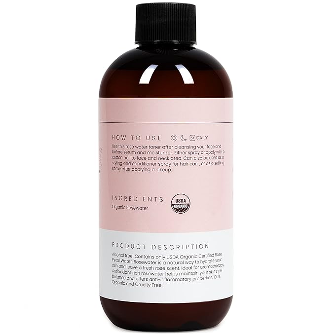 Rose Water Spray for Face & Hair (Refill) - Organic USDA Certified Rosewater Facial Toner - Alcohol-Free Makeup Setting Hydrating Face Mist - Anti-Aging Toner Spray - 8 Fl Oz-VivaGrace Women