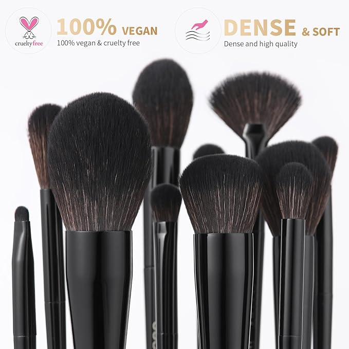 Docolor Makeup Brushes 15Pcs Obsidian Makeup Brush Set Premium Synthetic Powder Kabuki Foundation Contour Blush Concealer Eye Shadow Blending Eyeliner Crease Eyebrow Make Up Brush Kit-VivaGrace Women