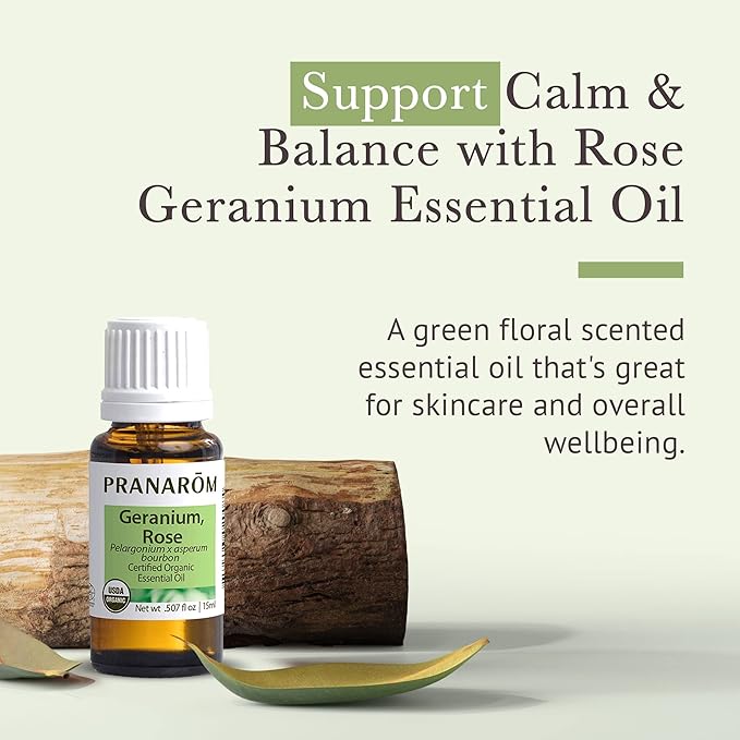 Pranarom USDA Certified Organic Rose Geranium Essential Oil (15ml), 100% Pure Undiluted Therapeutic Grade from Madagascar for Aromatherapy, Diffuser, Skincare, Relaxation, Pure Rose Scent-VivaGrace Women