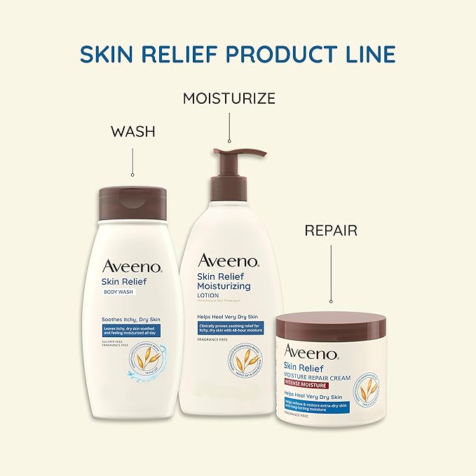 Aveeno Skin Relief Moisturizing Lotion for Very Dry, Itchy Skin with Soothing Triple Oat & Shea Butter Formula, Fragrance Free, 12 Fl. Oz-VivaGrace Women