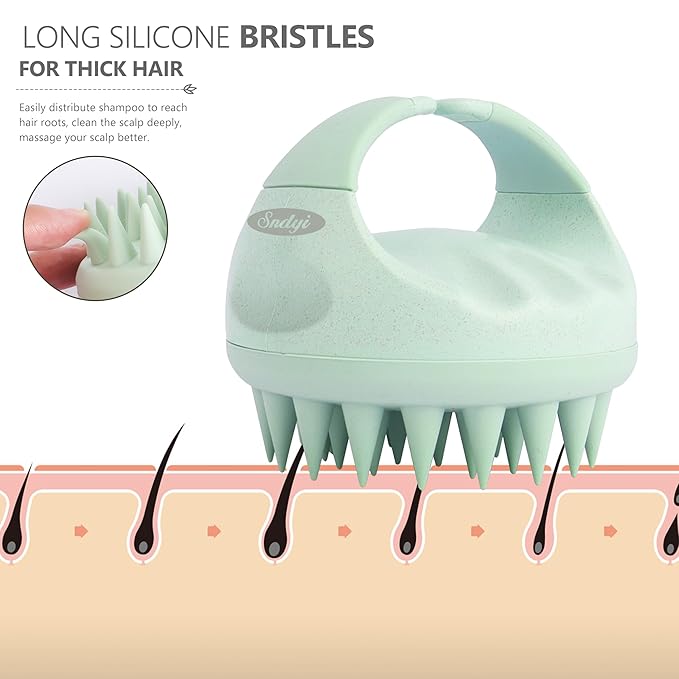 Sndyi Scalp Massager Shampoo Brush, Scalp Scrubber with Soft Silicone Bristles, Scalp Exfoliator for Dandruff Removal, Scalp Massager for Hair Growth, Wet Dry Hair Brush for Scalp Care, Green-VivaGrace Women