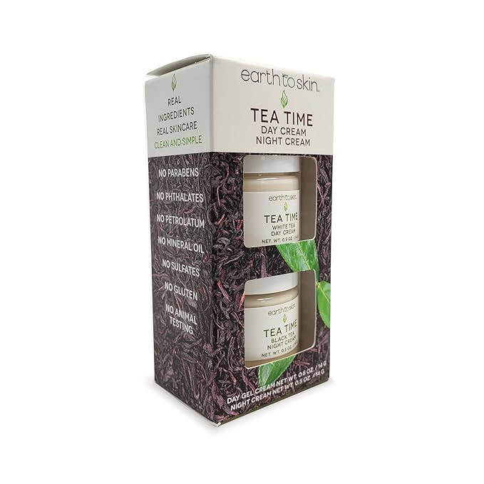 Earth To Skin Tea Time Mini Duo Set: White Tea Day Cream (0.5 Fl Oz) and Black Tea Night Cream (0.5 Fl Oz), All-Day & Night Hydration for Face and Neck (2 Pack)-VivaGrace Women