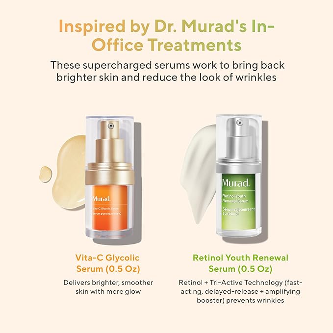 Murad AM/PM Super Serums - 2-Piece Trial Kit ($95 Value) - Retinol and Vitamin C Serum - Vita-C Glycolic Serum 0.5Fl Oz, Retinol Serum 0.5Fl Oz-VivaGrace Women