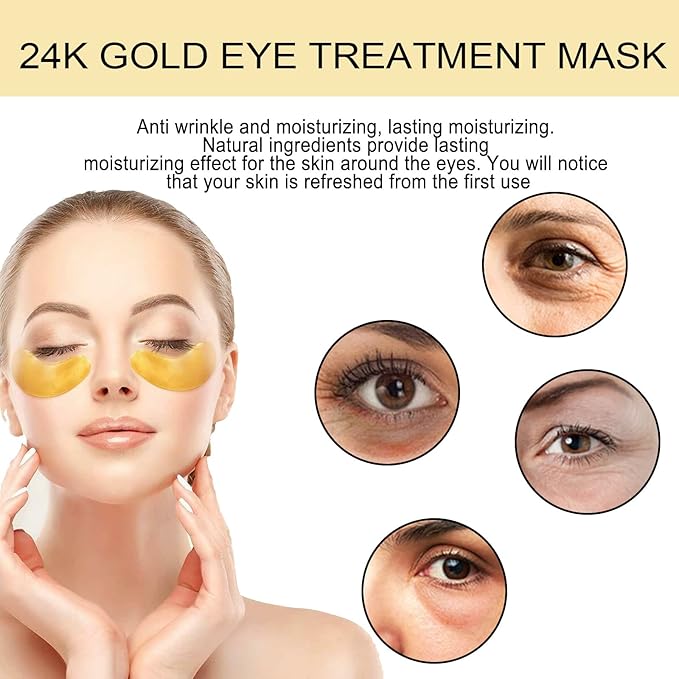 24k Gold Under Eye Patches, 60 Pcs Eye Gels, Anti-Aging Collagen Hyaluronic Acid Under Eye Mask, Under Eye Mask for Dark Circles and Puffiness, Eye Bags, Wrinkles-VivaGrace Women