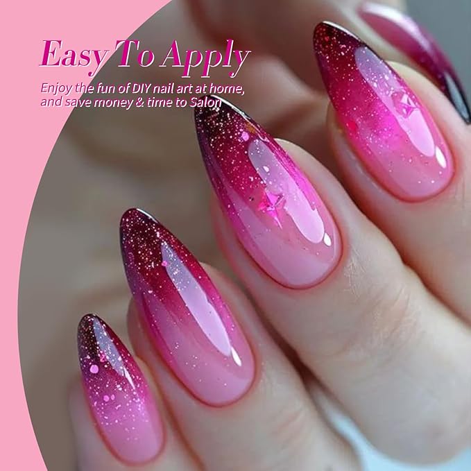 Born Pretty Gel Nail Polish Pink Series,Jelly Transparent Gel Polish, Cat Magnetic Eye,Holographic Glitter Hot Pink Nude Gel Polish for Salon Manicure and Nail Art DIY at Home 6 Colors-VivaGrace Women