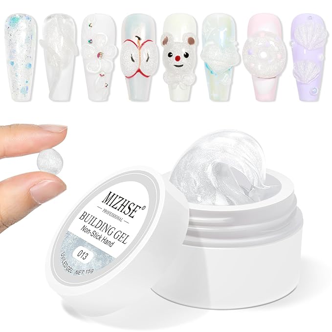 MIZHSE Solid Builder Gel, Aurora White Non-Sticky Hand Sculpting Gel for Nails, Mermaid Pearl 3D Nail Art Building Carving Modeling Hard Extension Soak Off U V LED Manicure Salon Home DIY 15g-VivaGrace Women