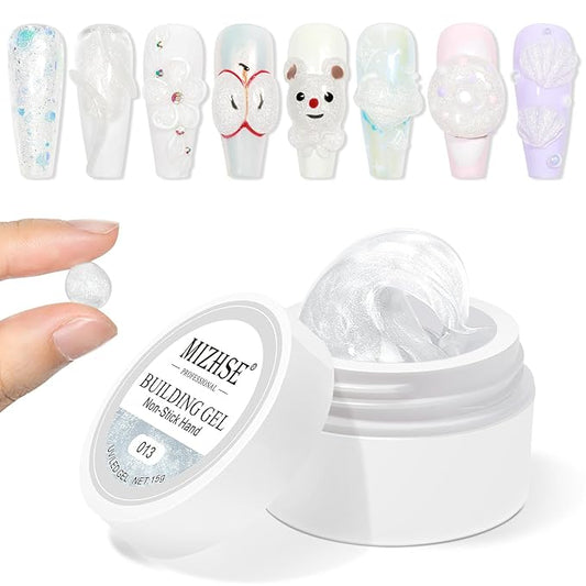 MIZHSE Solid Builder Gel, Aurora White Non-Sticky Hand Sculpting Gel for Nails, Mermaid Pearl 3D Nail Art Building Carving Modeling Hard Extension Soak Off U V LED Manicure Salon Home DIY 15g-VivaGrace Women