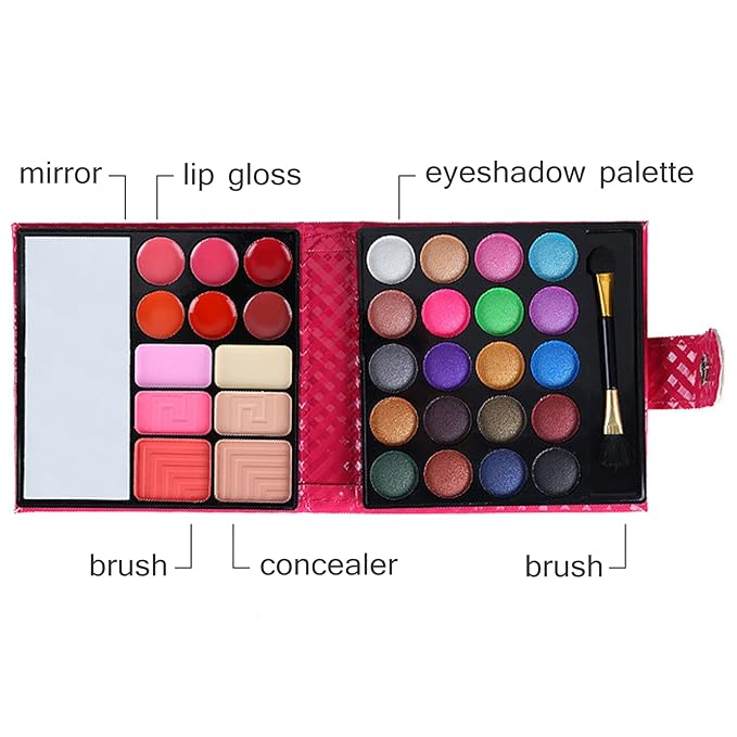 Professional All In One Makeup Kit Colorful 20 Eyeshadow, 6 Lip Glosses 3 Blushers 2 Powder 1 Concealer 1 Mirror 1 Brush, Long Lasting Beauty Full Makeup Set, Present Gifts for Girls Women-VivaGrace Women