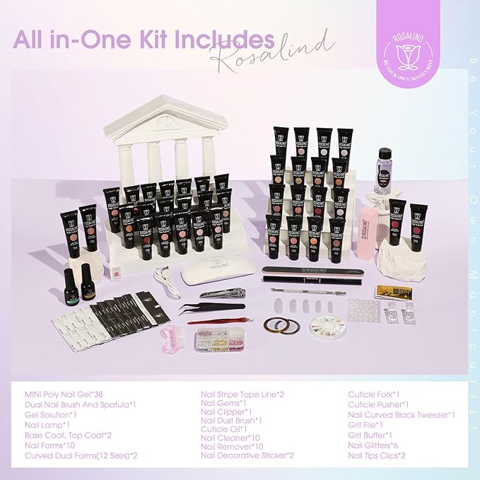 ROSALIND 38PCS Poly Nail Gel Kit with Mini Nail Lamp Glitter Brown Poly Extension Gels Kit Nude Pink Poly Gels Set-VivaGrace Women