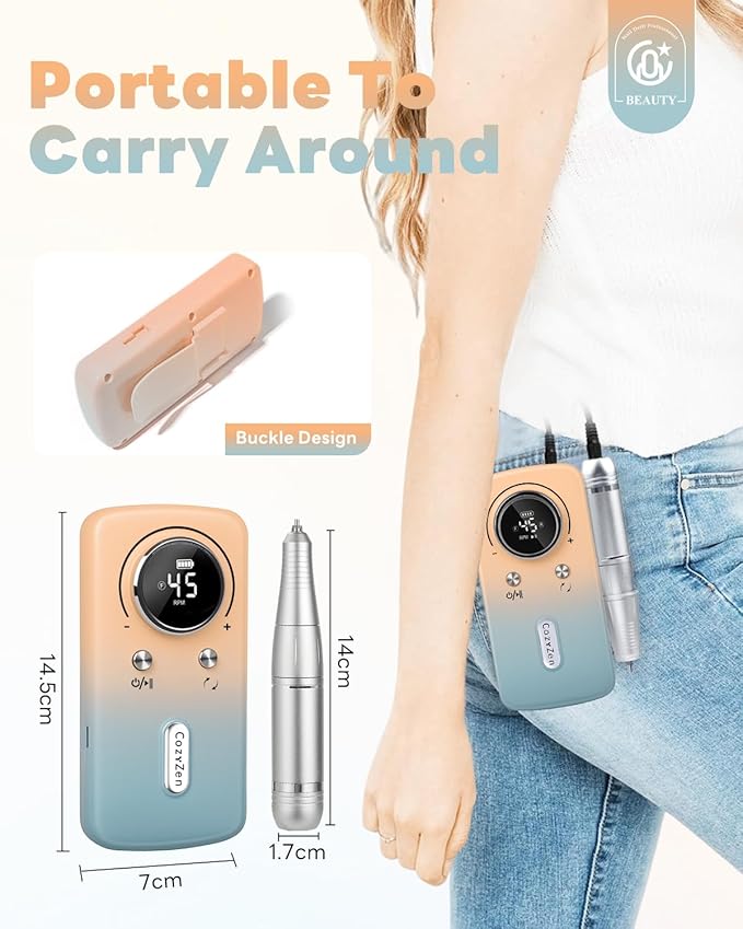 CozyZen Cordless Nail Drill Professional: 45000 RPM Rechargeable Electric Nail File Kit, Portable & Low Noise for Acrylic, Gel Nails, Manicure & Pedicure - Salon & Home Use-VivaGrace Women