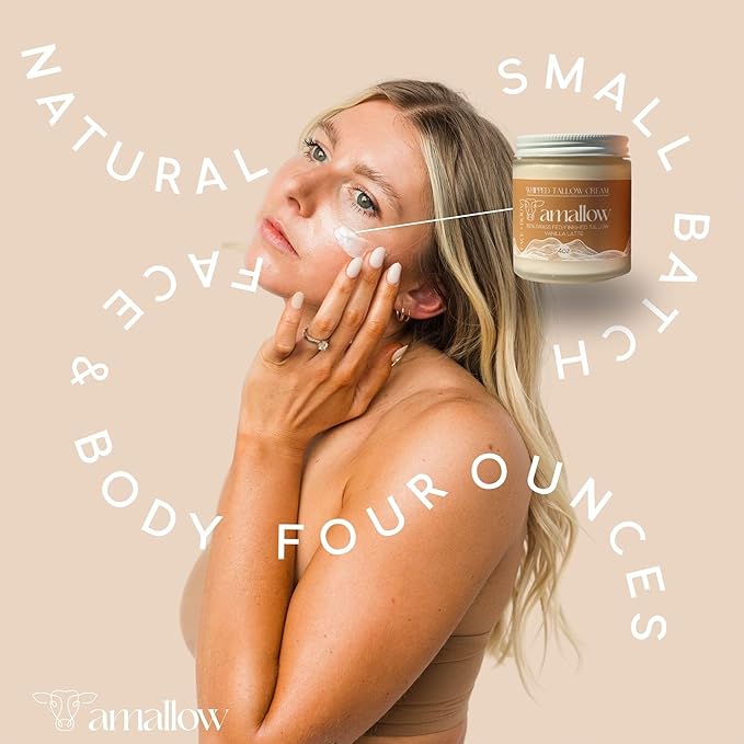 Amallow 100% Grass Fed Beef Tallow for Skin Care - Face + Body - Whipped Moisturizer - Natural Lotion, 4 FL. oz. (Vanilla Latte)-VivaGrace Women