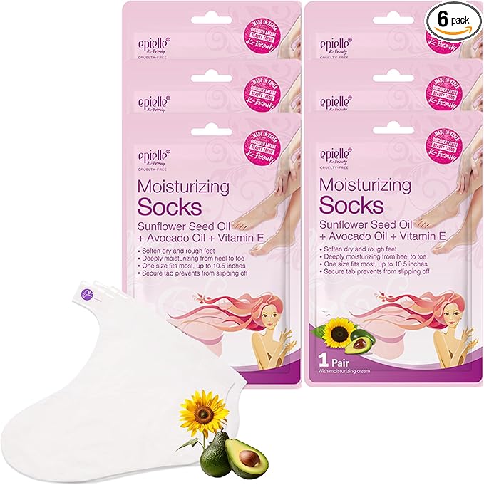 Epielle Moisturizing Foot Masks 6 Pairs, Deep Moisturizing Socks for Dry Feet & Cracked Heels, Relieve and Soften with Sunflower Seed Oil & Avocado Oil, Korean Skin Care, Spa Self Care Gifts for Women-VivaGrace Women