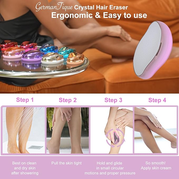 Crystal Hair Eraser,Natural Crystal Hair Remover,Reusable Painless Nano Glass Hair Removal Device Without Shaver,Gentle Crystal Epilator and Exfoliator for Soft Silky Skin(Light Pink)-VivaGrace Women
