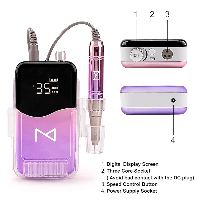 M Mase- Professional Nail Drill Machine - Coreless 2-in-1 Nail File - Electric, Cordless, 35000 RPM, HD Display - Electric Nail Drill for Professional & Home Use (Pink Gold)-VivaGrace Women