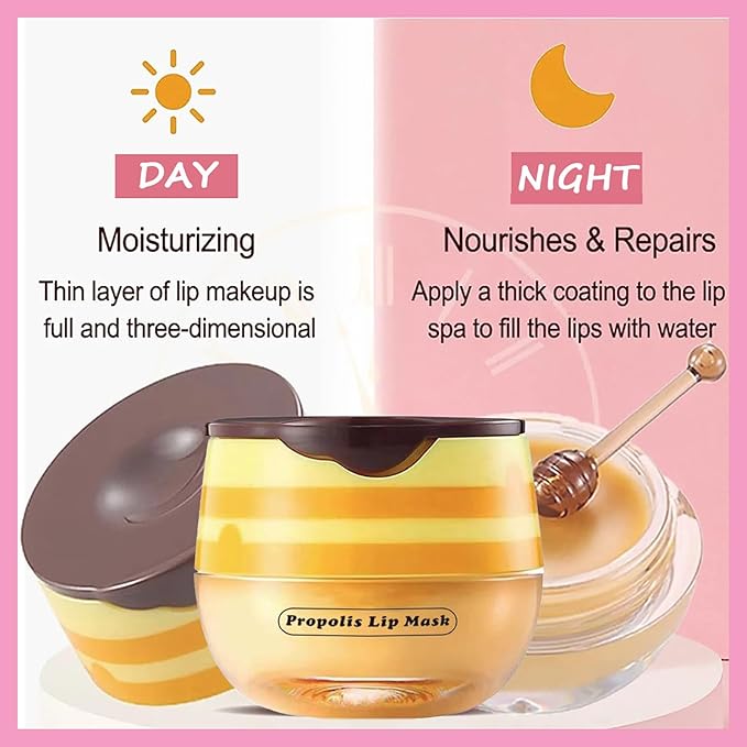 1 PCS Bee Lip Balm Lip Mask Honey Pot, Honey Moisturizing Sleeping Lip Mask Overnight with Sticks, Lip Balm Honey Pot Lip Balm Hydrating Prevention Dry and Crack Lip Scrubs Exfoliator-VivaGrace Women