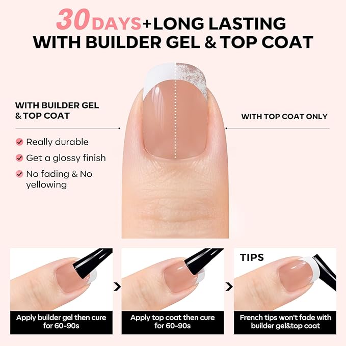 modelones French Tip Press on Nails, Short Square Fake Nails with Nail Box, Deep Nude Gel Nail Tips for Women, Soft Glue-On Nails for Natural Salon Look, DIY Nail Art Kit-VivaGrace Women