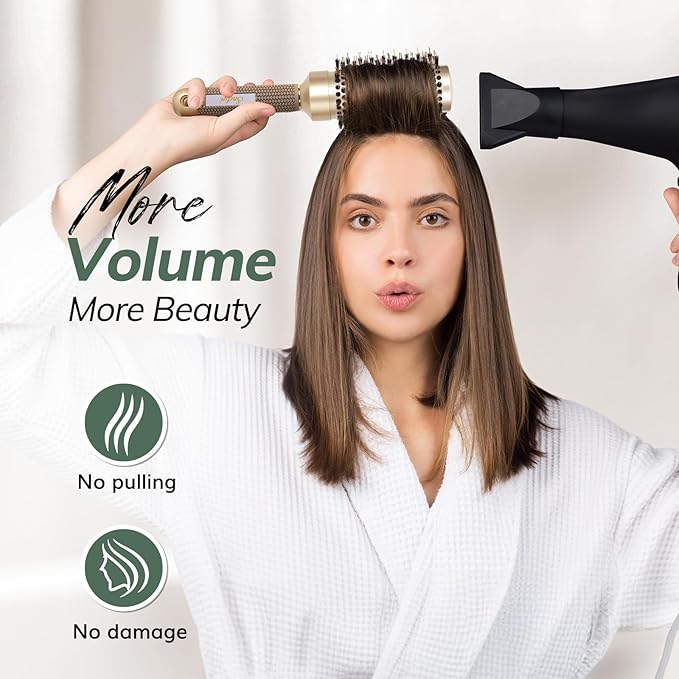 Nano Thermal Ceramic Round Hair Brush with Boar Bristles for Blow Drying and Styling by Sndyi - 2.9 Inch Barrel-VivaGrace Women