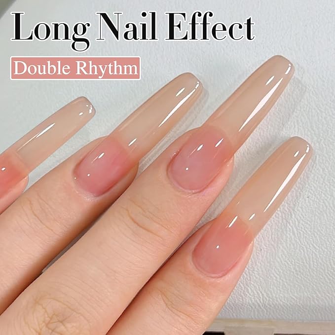 Double Rhythm Translucent Gel Polish Sheer Neutral Natural Light Milky Same Color Same Bottle 15ML Jelly Nail Polish Nail Art DIY at Home (Peach Cream-A1413)-VivaGrace Women