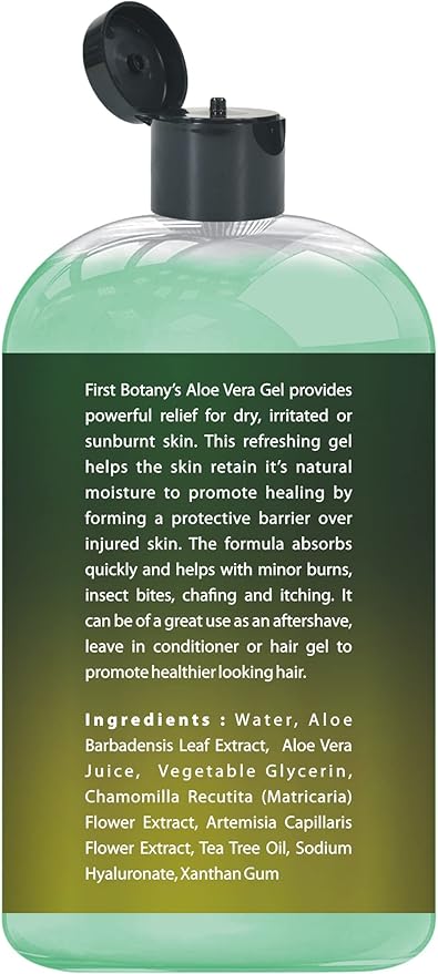 First Botany, Aloe Vera Gel from 100 Percent Pure Aloe Infused with Tea Tree Oil - Natural Raw Moisturizer for Hand Sanitizing Gel, Skin Care, Hair Care, Sunburn, Acne & Eczema -16.9 fl oz | 500 ml-VivaGrace Women
