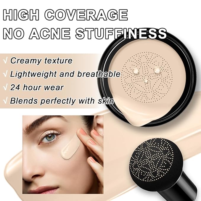 Mushroom Head Air Cushion CC Cream Foundation - Moisturizing Concealer for Even Skin Tone - Makeup Base Primer (#01 Ivory White)-VivaGrace Women