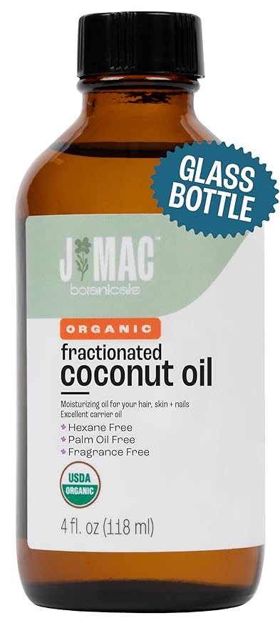 J MAC BOTANICALS Organic Fractionated Coconut Oil (4 oz Glass Bottle) Organic Carrier Oil and moisturizer-VivaGrace Women