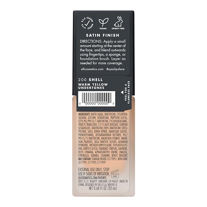 e.l.f. Flawless Finish Foundation, Lightweight & Medium Coverage, Semi-Matte Finish, Shell, 0.68 Fl Oz (20mL)-VivaGrace Women