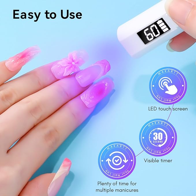 Makartt UV Light for Gel Nails: Handheld Mini Flash Cure Lamp Portable Lumière Nail Dryer for Curing Gel Polish Nail Glue Rechargeable USB Nail Light with LCD 2 Timer for Fast Drying Home Salon Use-VivaGrace Women