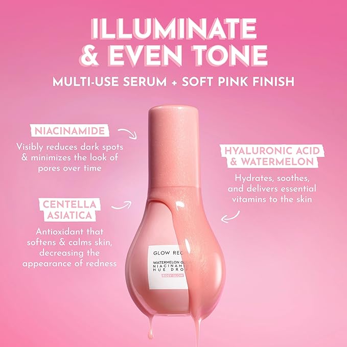 Glow Recipe Hue Drops Tinted Face Serum - Illuminating Glow Drops to Brighten & Hydrate - Skincare Makeup Primer & Liquid Highlighter to Blur Pores for a Radiant, Even Skin Tone - Rosy Glow (40ml)-VivaGrace Women