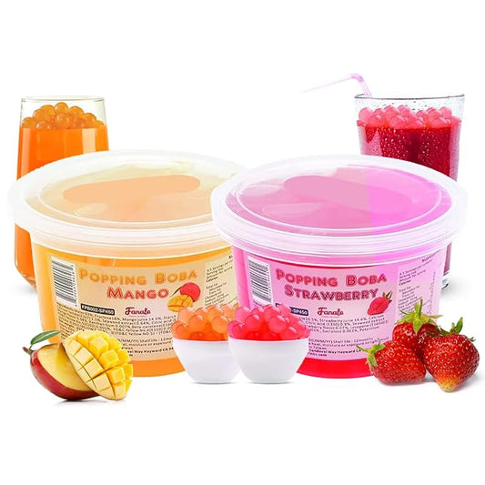 Fanale Strawberry Mango Popping Boba Pearls, Vegan, Non GMO, Gluten Free, Fat Free, Perfect for Bubble Tea, Smoothies, Ice Cream, Desserts, and Beverage 2 lb (1 lb X 2).