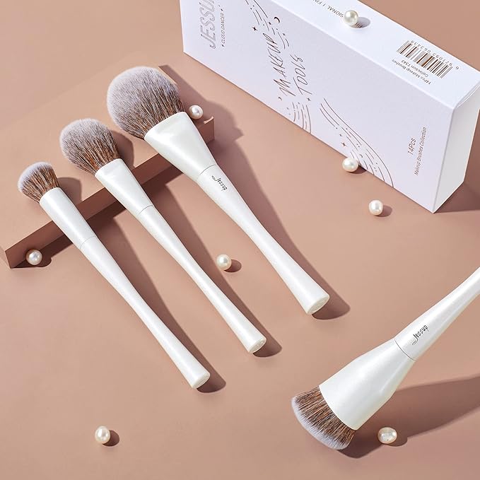 Jessup Make up Brushes 4pcs Face Makeup Brushes Set for Foundation Concealer Blush Contour Powder Highlighter, Pearl White T344-VivaGrace Women