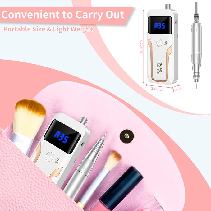 Portable Nail Drill Professional 35000 RPM, MOCOWIND Rechargeable Electric Nail File Machine for Acrylic Nails Gel Polishing Removing, Cordless E-File with Bits Kit for Manicure Salon Home, White-VivaGrace Women