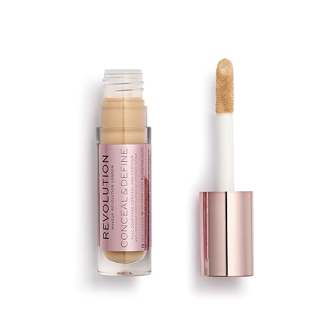 Makeup Revolution Conceal and Define Concealer, Full Coverage & Matte Finish, C10.2 for Medium/Tan Skin Tones, Vegan & Cruelty-Free, 0.7 Fl Oz-VivaGrace Women