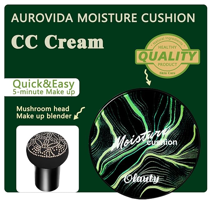 Moisture Cushion CC Cream Foundation for Mature Skin - Flawless Concealer BB Cream with Mushroom Head, Long-Lasting Waterproof Air Cushion CC, Natural honey and pine Makeup cream, Even Skin Tone（02#）-VivaGrace Women