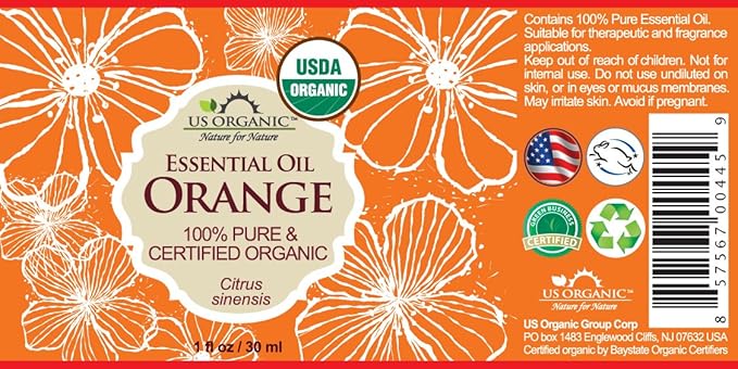 US Organic 100% Pure Sweet Orange Essential Oil - USDA Certified Organic (30 ml / 1 fl oz, Sweet Orange)-VivaGrace Women