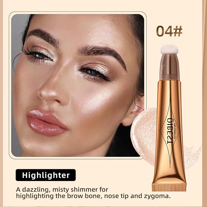 Highlighter Beauty Wand, Cream Liquid Highlighter Makeup Stick, Silky Smooth Face Shimmer Bronzer Stick with Cushion Applicator, Lightweight Body Face Glowing Highlighter, Cruelty-free（Pearl White）-VivaGrace Women
